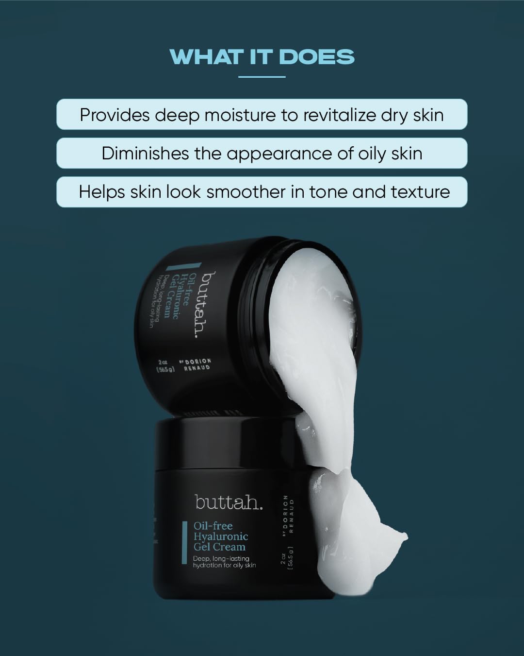 Buttah Skin by Dorion Renaud 2oz jar product shot highlights compact daily moisturizer.
