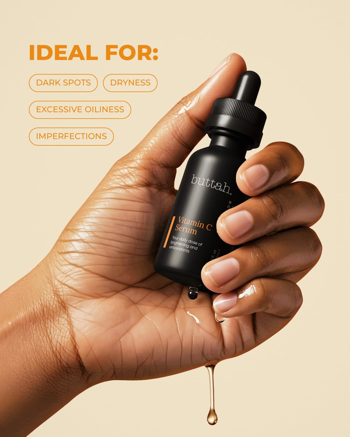 Buttah Skin Vitamin C Serum green tea scent close-up.