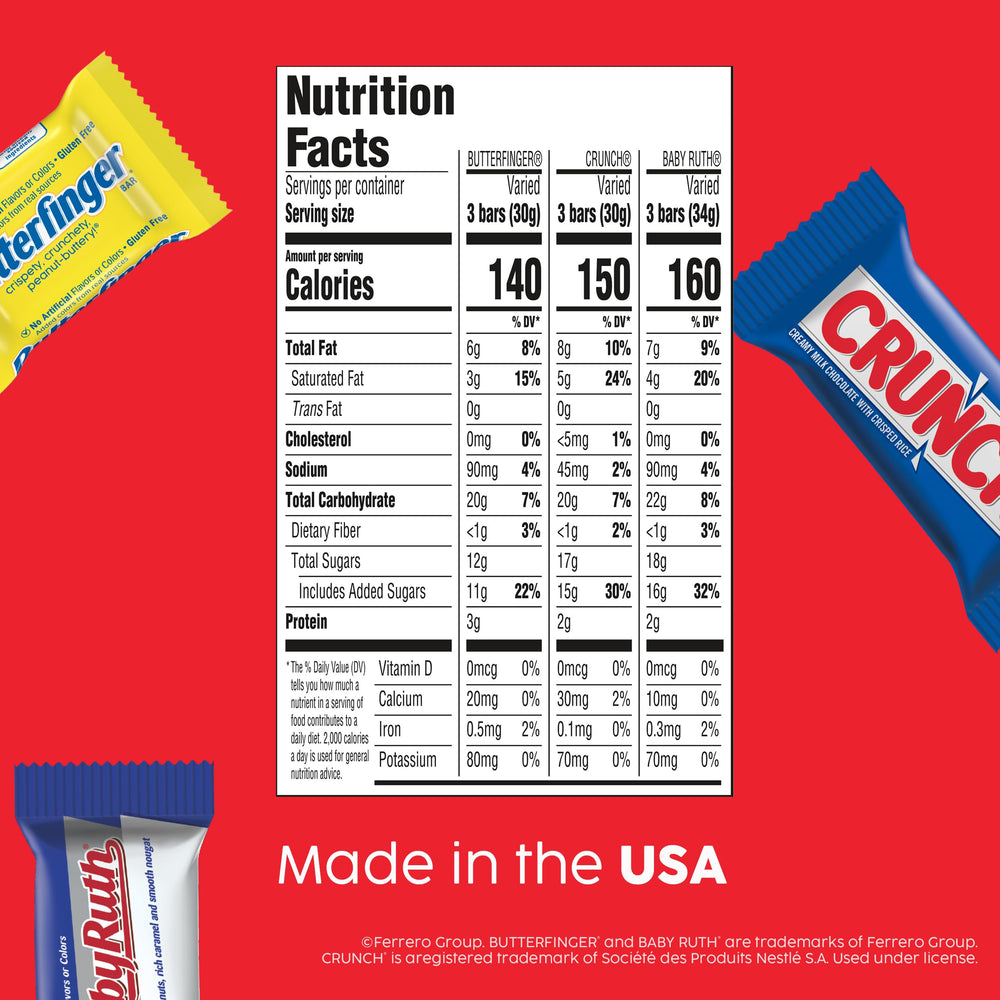 Butterfinger mini bars close-up reveals peanut-buttery center, ideal for on-the-go snacking.