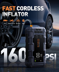 BuTure VAC 160 PSI cordless inflator with attachments for tires and inflatables.