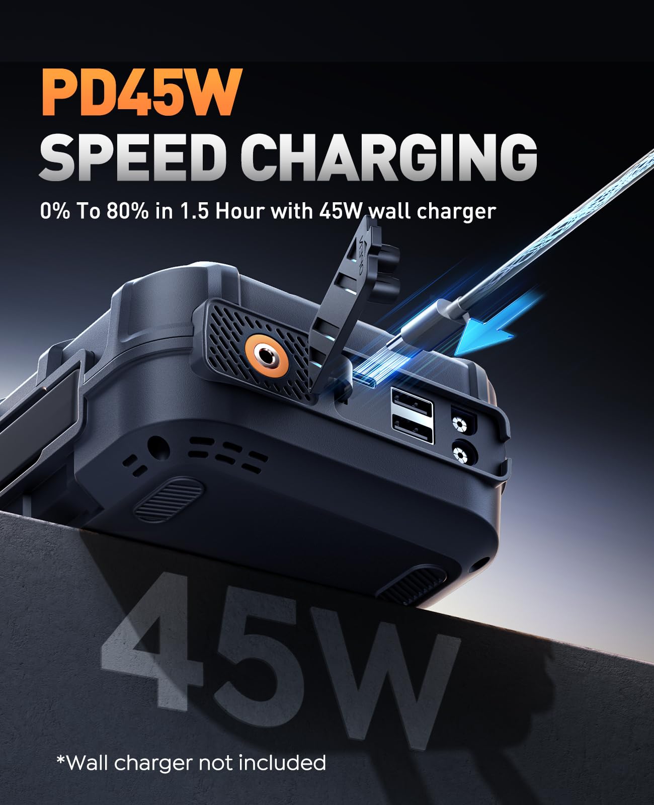 BuTure VAC PD45W fast charging powers phones and laptops on the go.