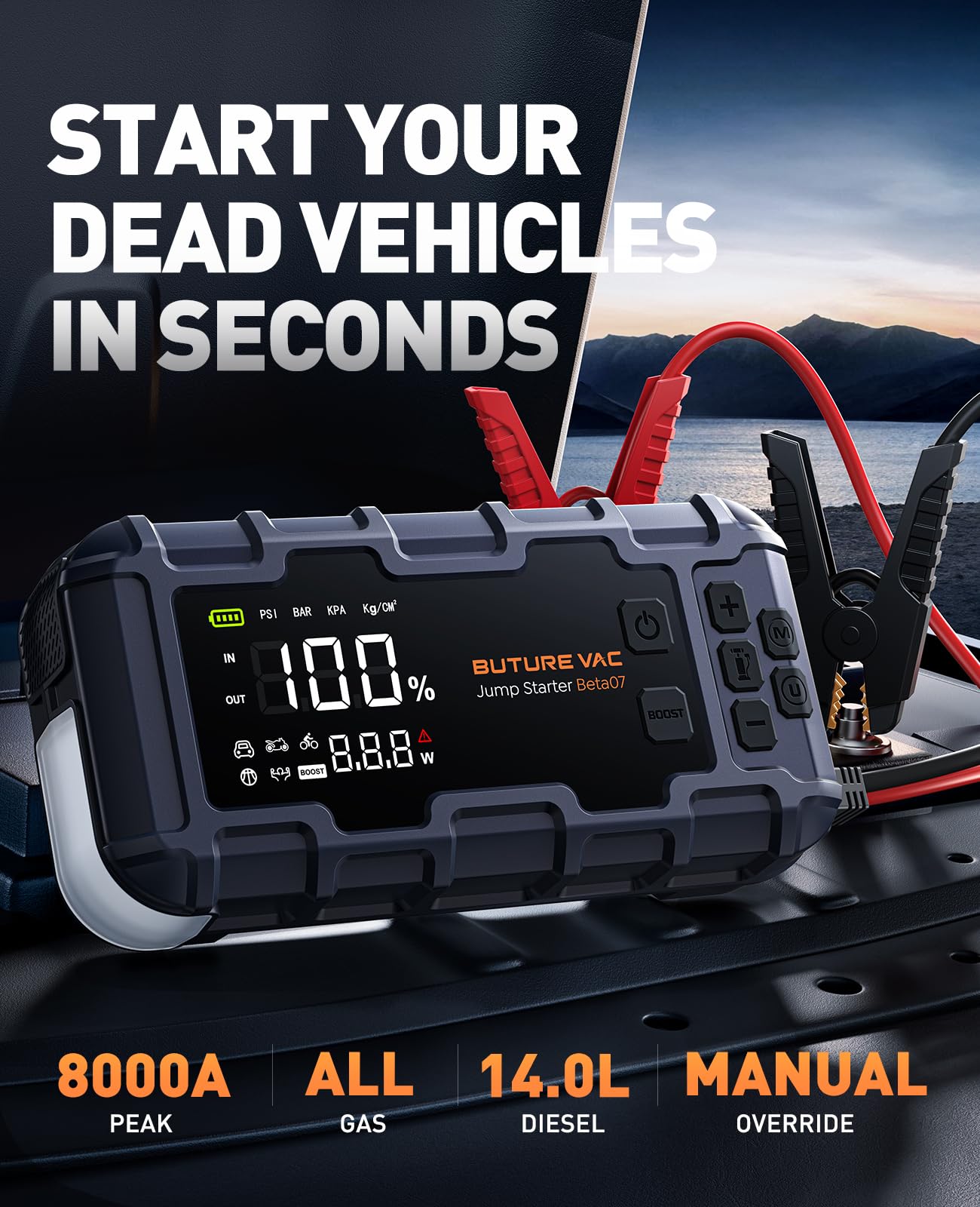BuTure VAC compact display shows live charge and inflation status for easy monitoring.