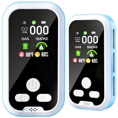 Buwheekoki 6-in-1 detector front view with LCD display showing CO and gas readings for home safety.