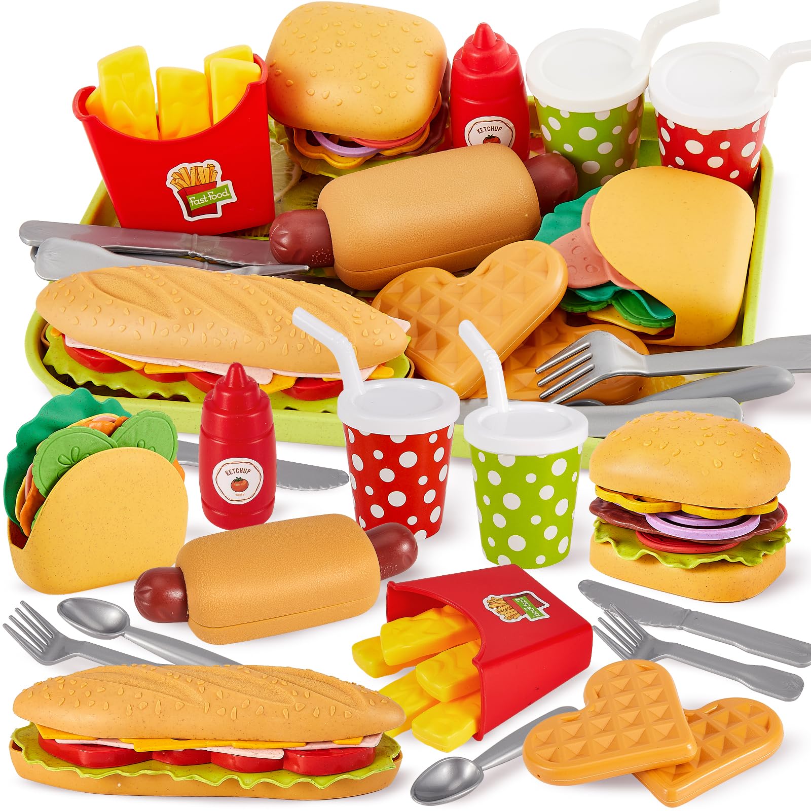 Buyger fast food play set hot dog with toppings for pretend meals