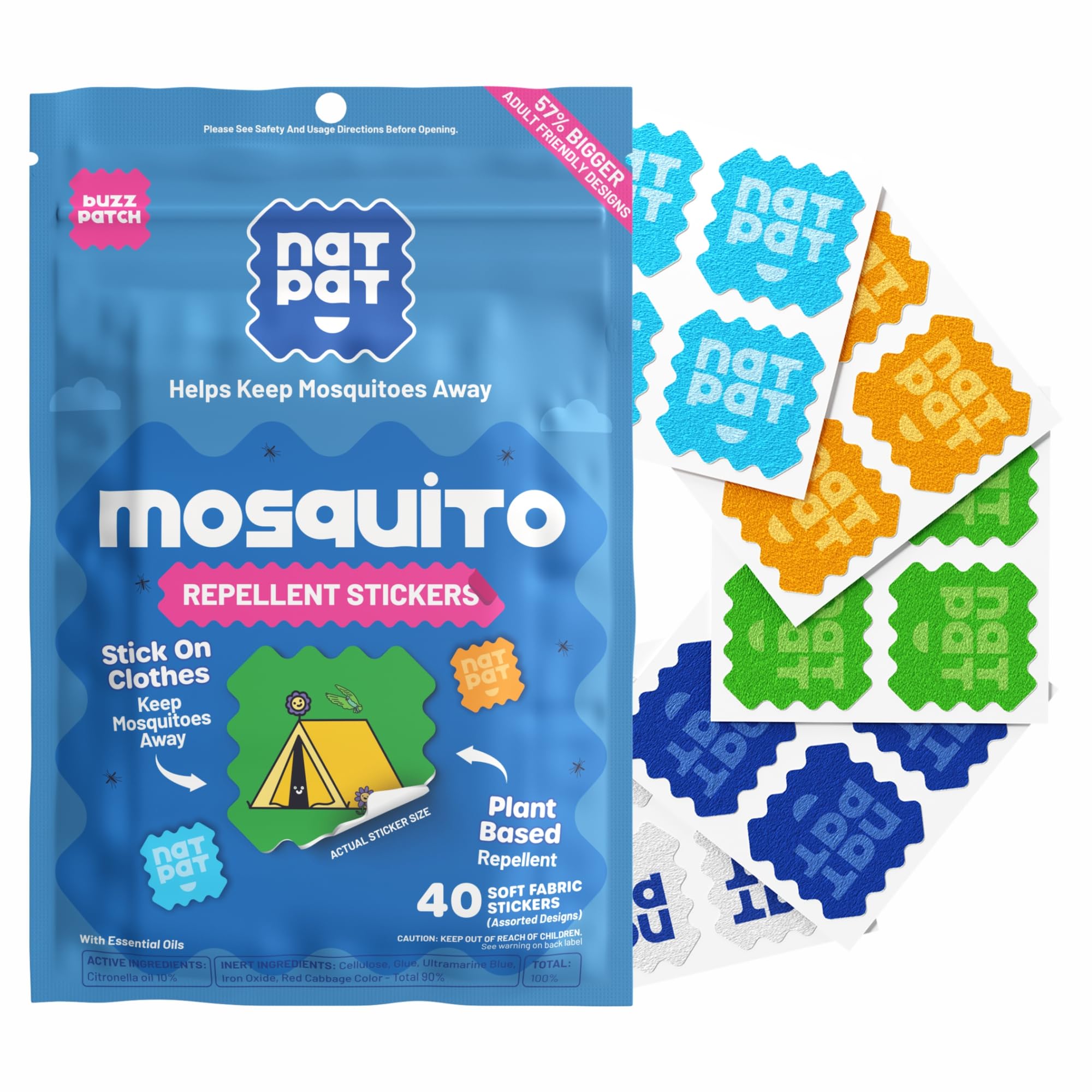 BuzzPatch NATPAT packaging display highlighting the plant-based patch kit