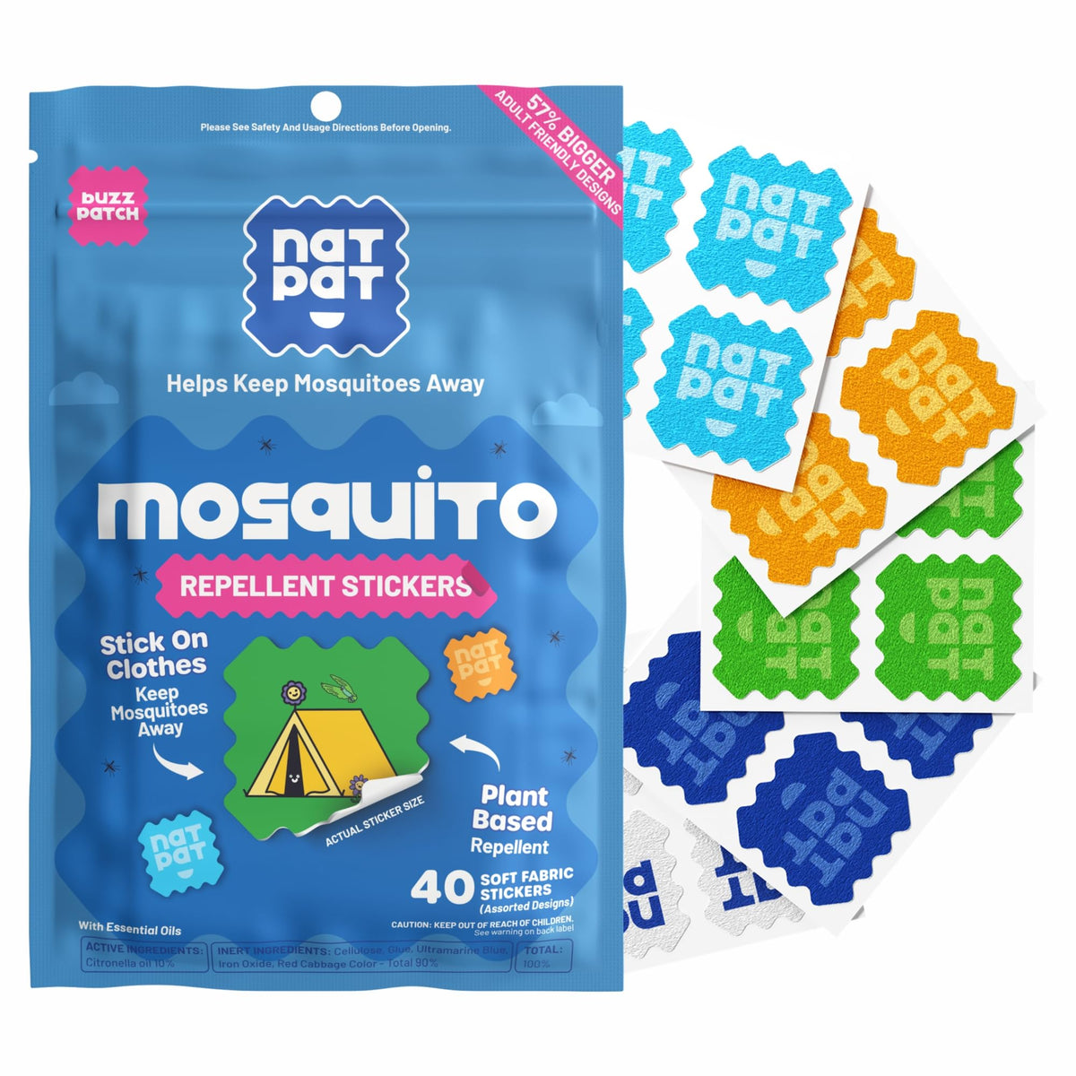 BuzzPatch NATPAT packaging display highlighting the plant-based patch kit