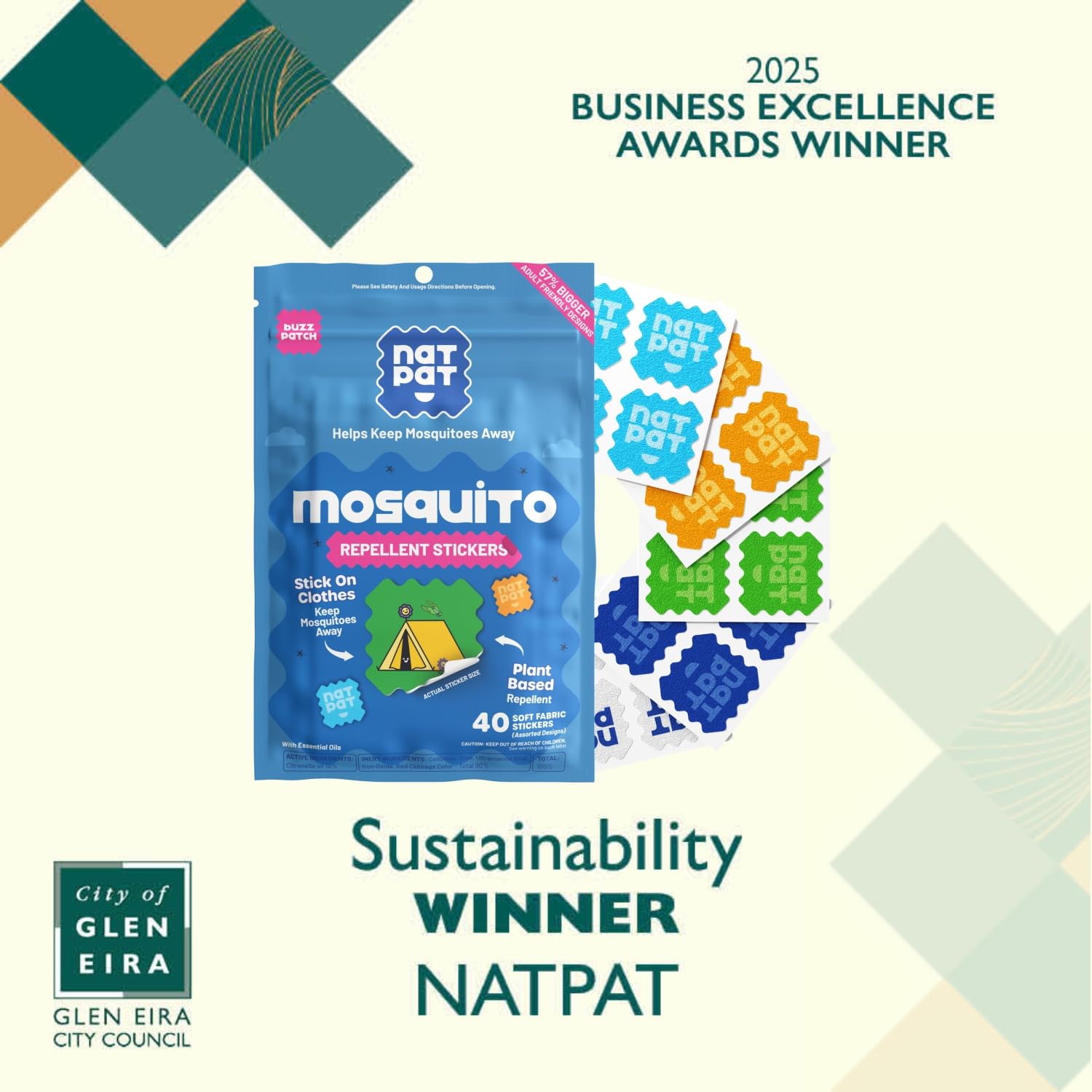BuzzPatch NATPAT resealable packet shown for long-lasting storage