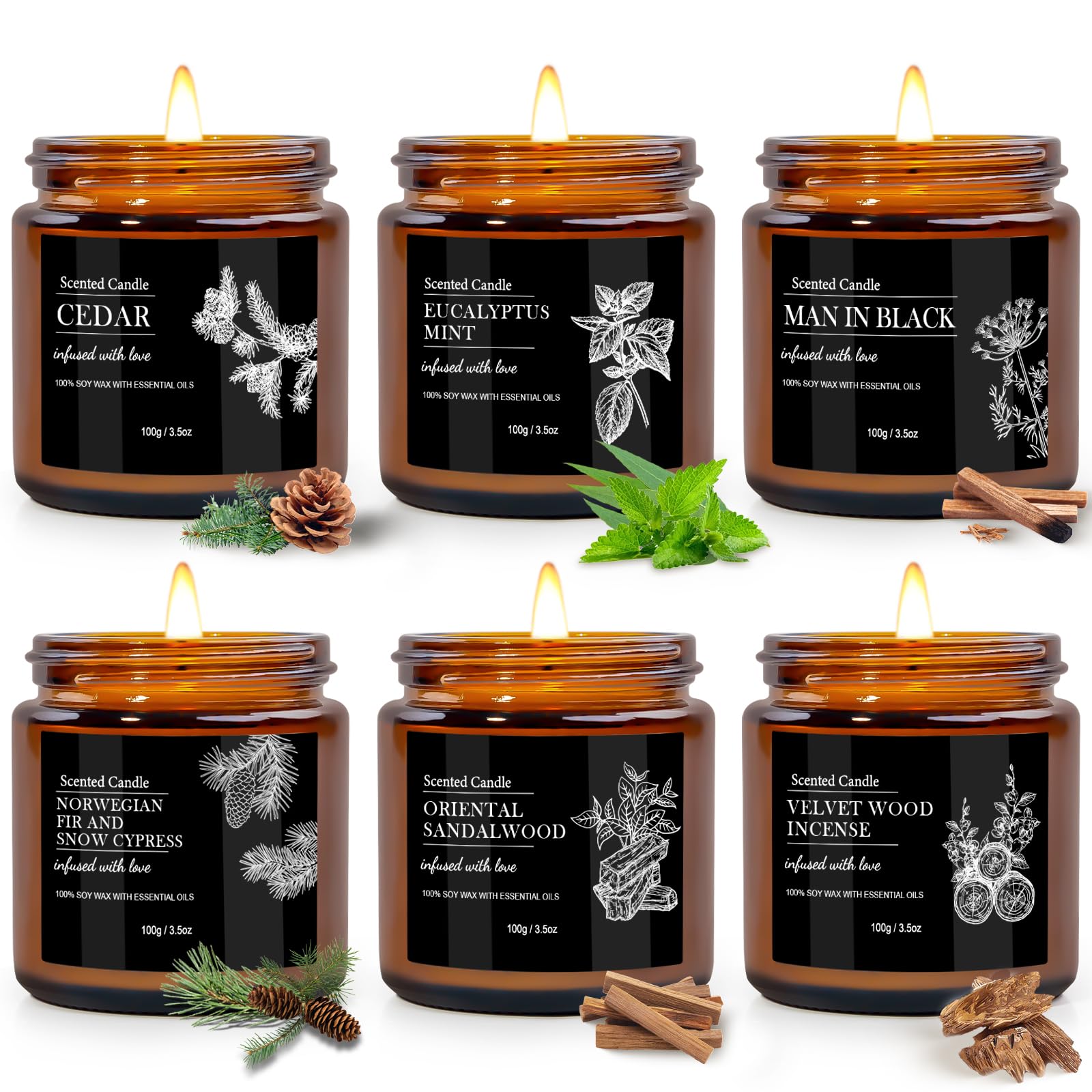 BVHDIA sandalwood candle in a black jar, creating a calming, long-lasting ambiance