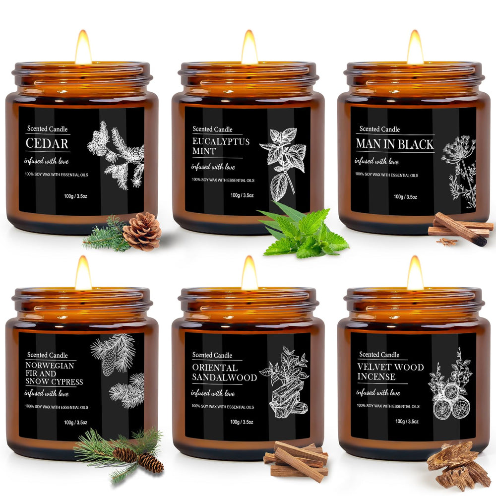 BVHDIA sandalwood candle in a black jar, creating a calming, long-lasting ambiance