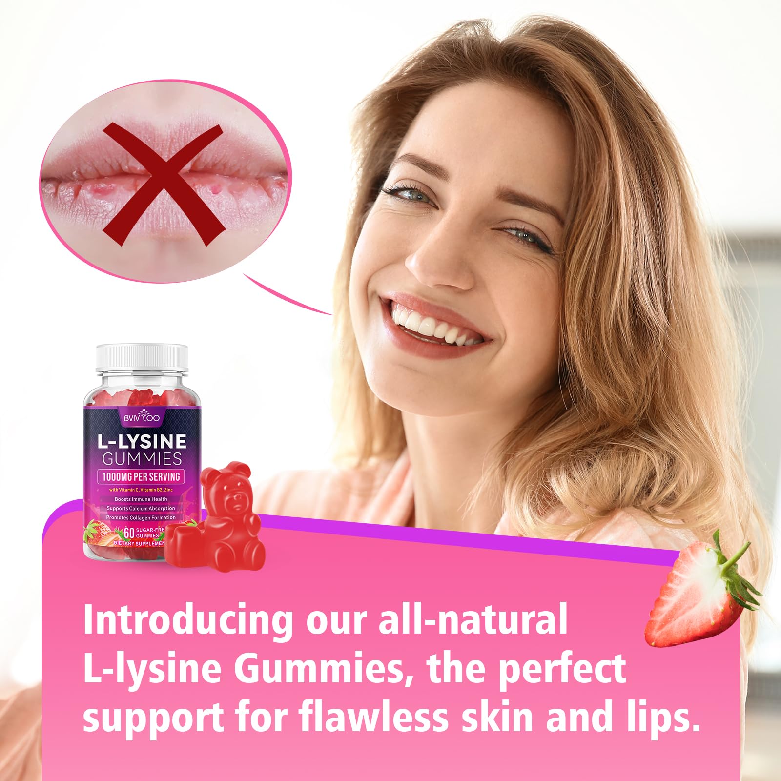 BVIVLOO lysine gummies for kids 4+ close up showing chewable convenience