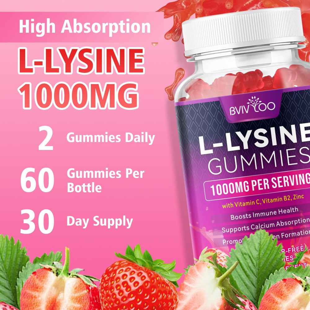 BVIVLOO non-GMO lysine gummies label emphasizing purity