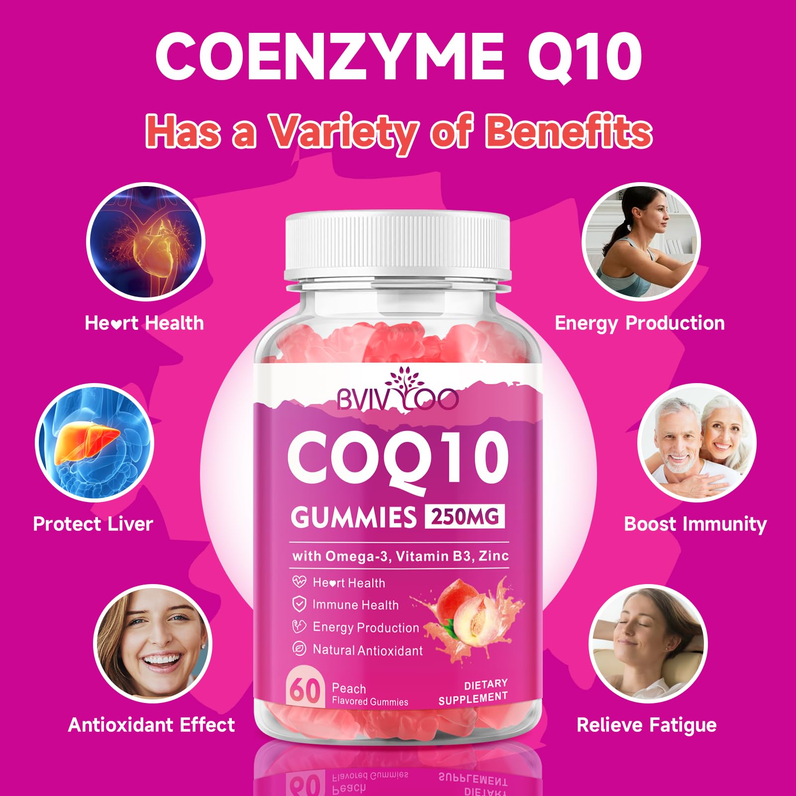 BVIVLOO Omega-3 bottle image suggests added heart-friendly nutrients in a simple daily routine.