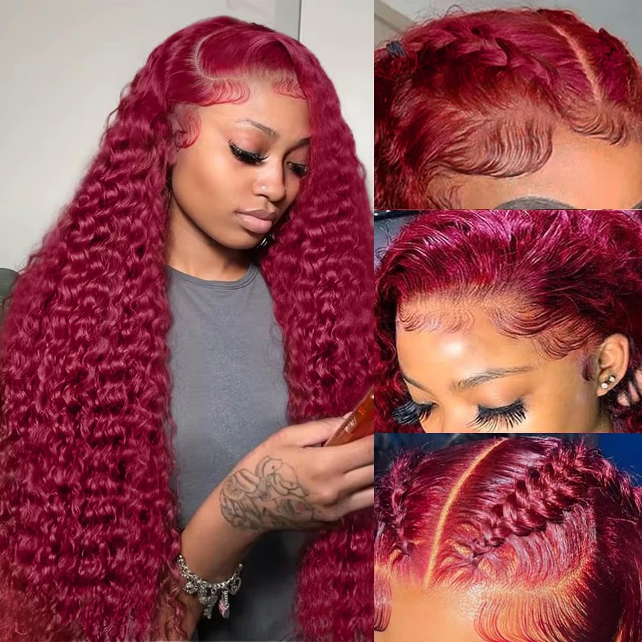 Bworto burgundy wig side view showcasing length and layered waves for everyday wear