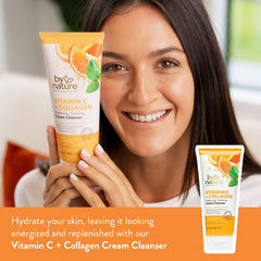 By Nature Vitamin C Collagen Cleanser texture closeup highlights creamy hydration for refreshed skin.