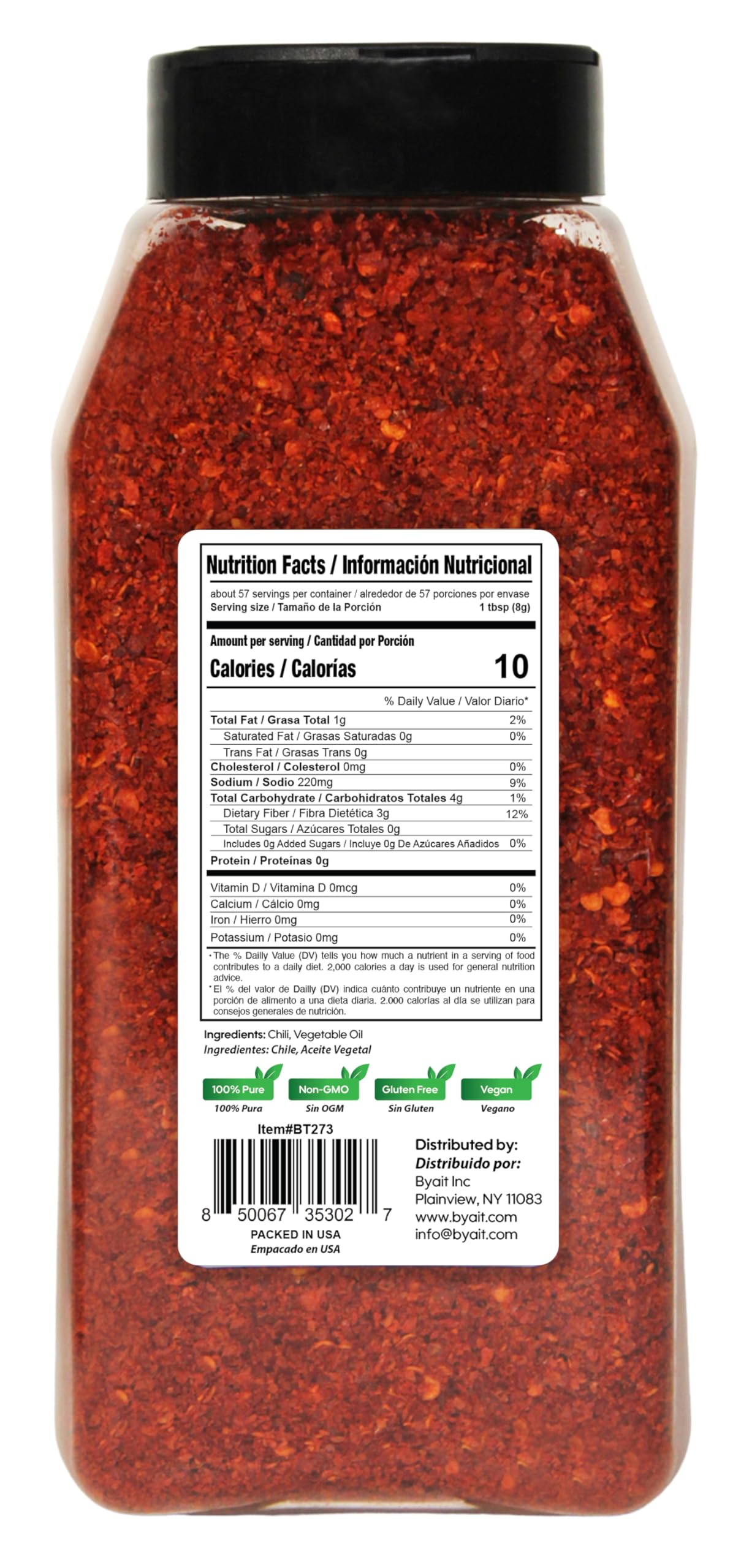 Close-up of Byait flakes highlighting medium heat and bright color.