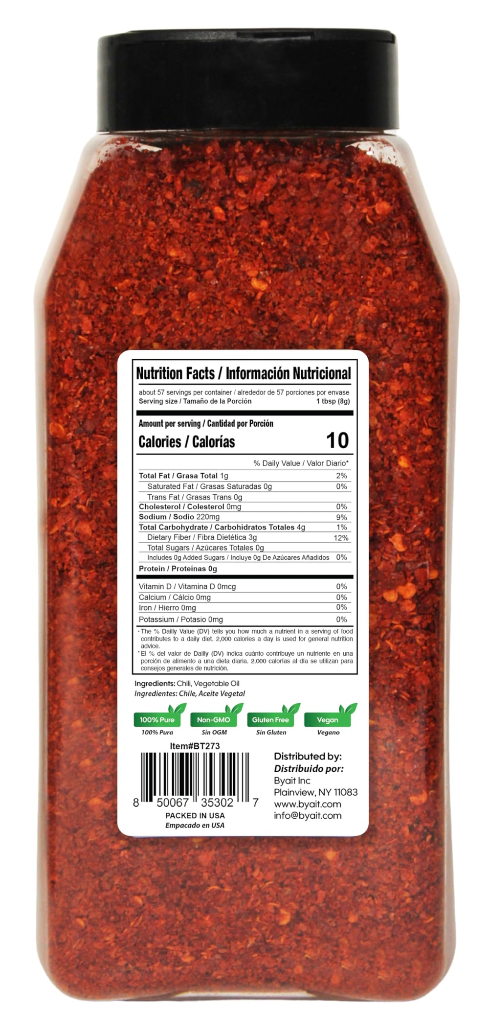 Close-up of Byait flakes highlighting medium heat and bright color.