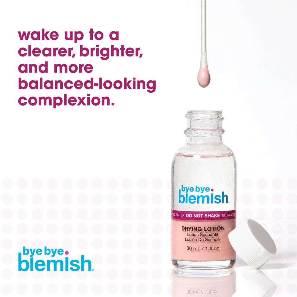 Bye Bye Blemish dab-on technique demonstrated for easy overnight spot treatment.