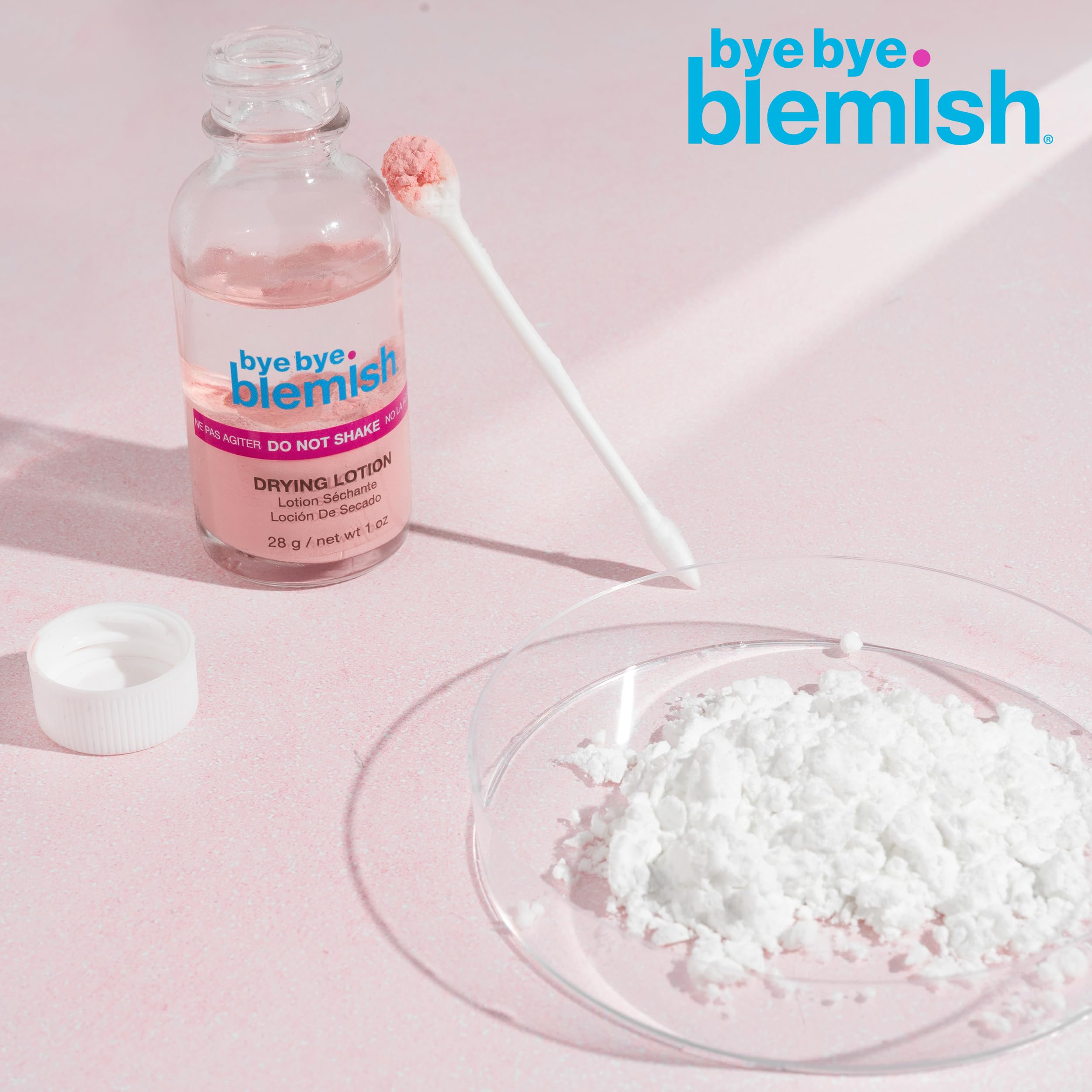 Bye Bye Blemish 1oz bottle with label emphasizes cruelty-free, USA-made skincare.