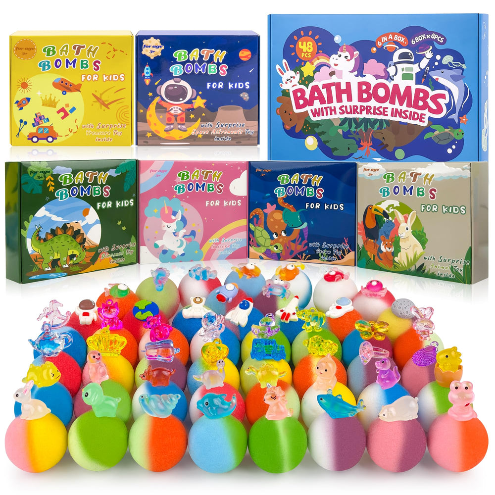 BYGGVIR 48pcs bath bombs with toy inside for playful bath time.