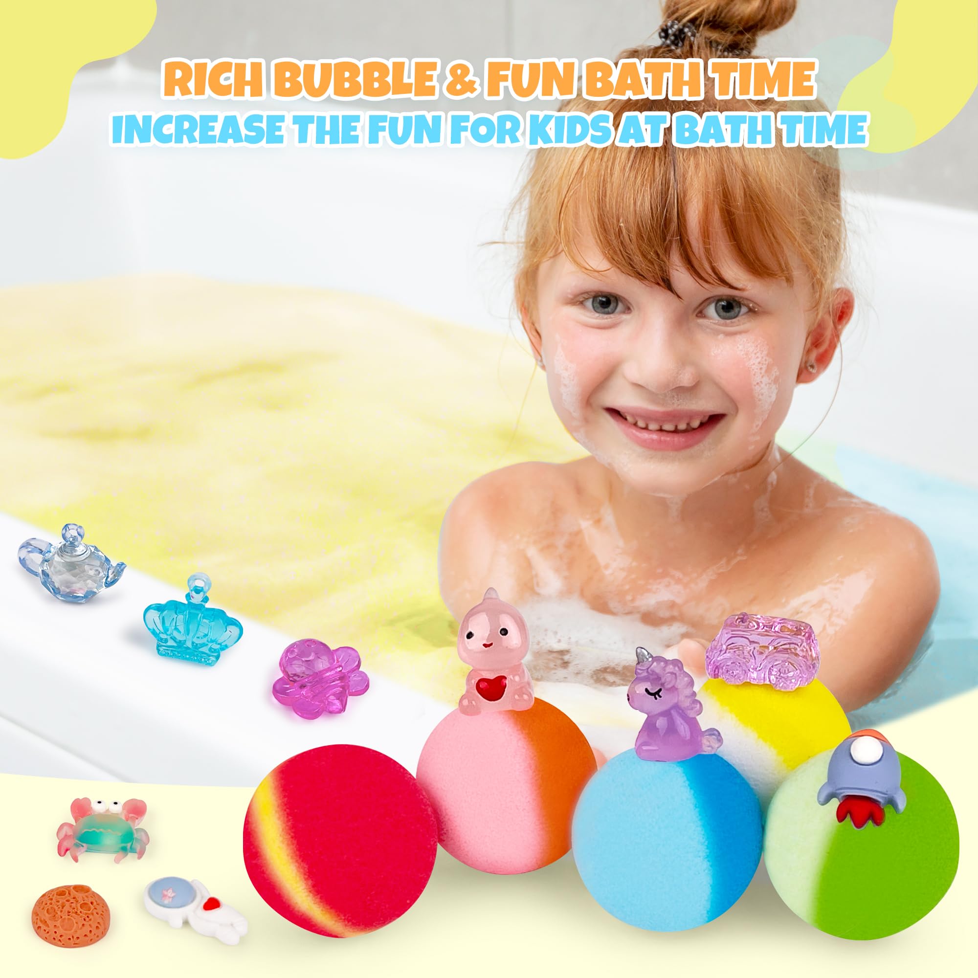 BYGGVIR bath bombs with glow-in-the-dark toys for nighttime fun.