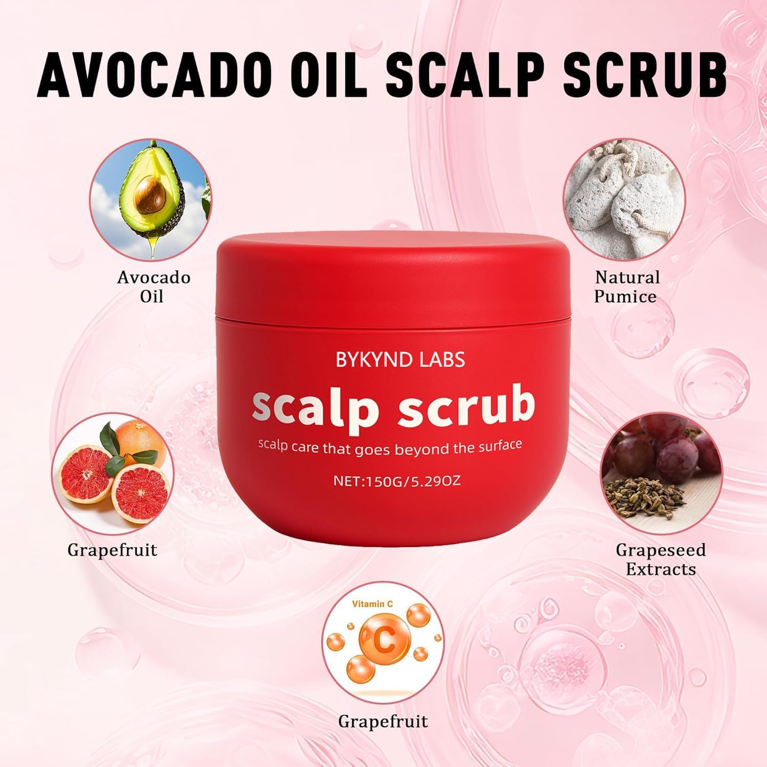 BYKYND LABS scrub ingredients with grapefruit and grapeseed extracts for nourishment