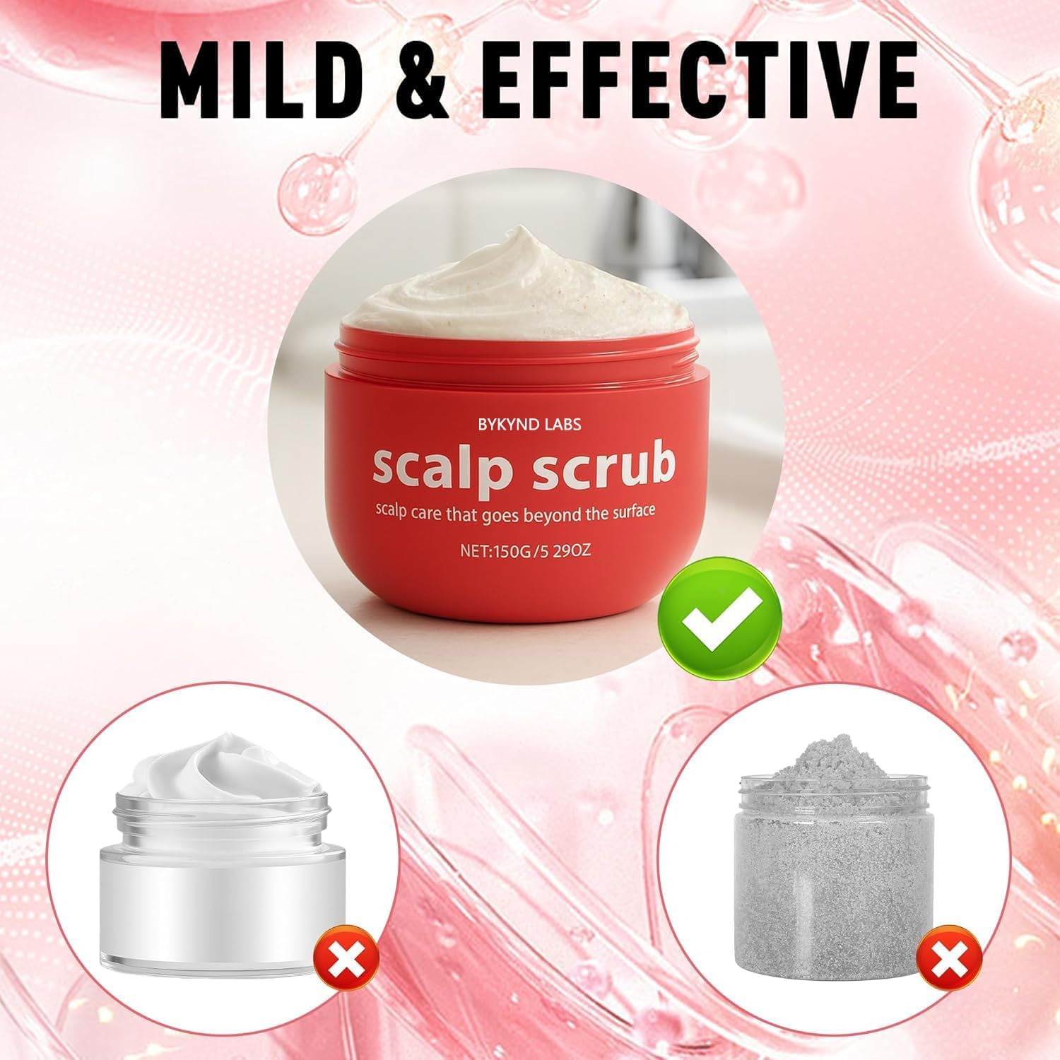 Pumice exfoliant texture shown for precise, gentle scrubbing on dry scalp