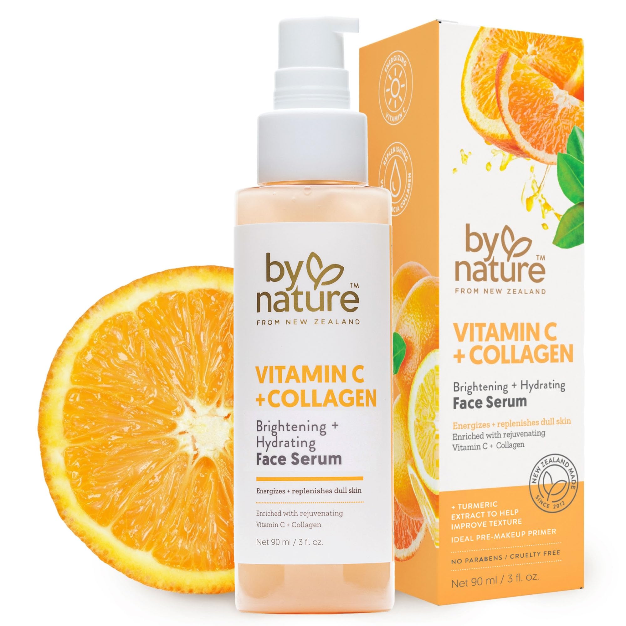 By Nature Vitamin C + Collagen serum bottle promotes radiant skin prep