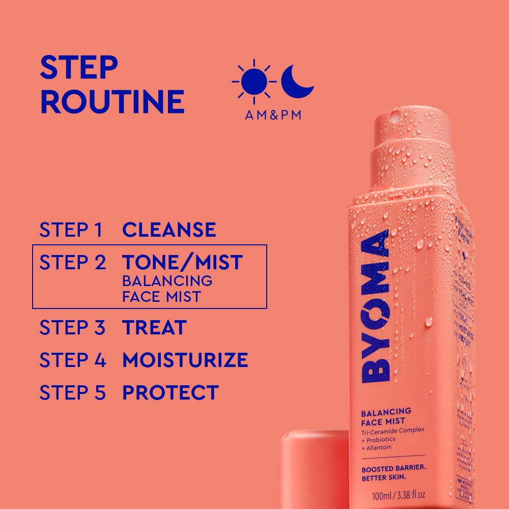 BYOMA Balancing Face Mist fragrance-free label indicating gentle formulation