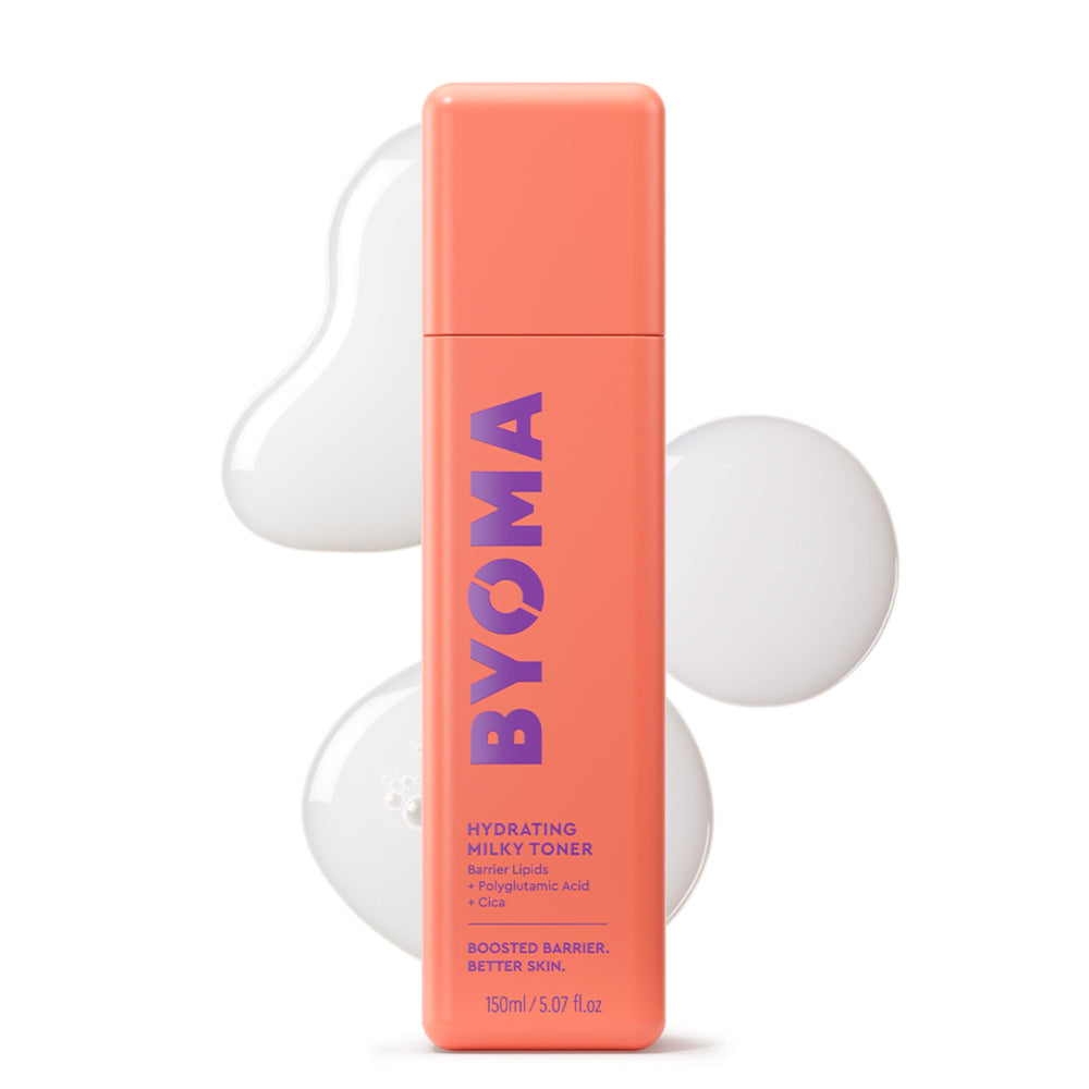 BYOMA Hydrating Milky Toner bottle close-up showing soothing hydration for dry skin