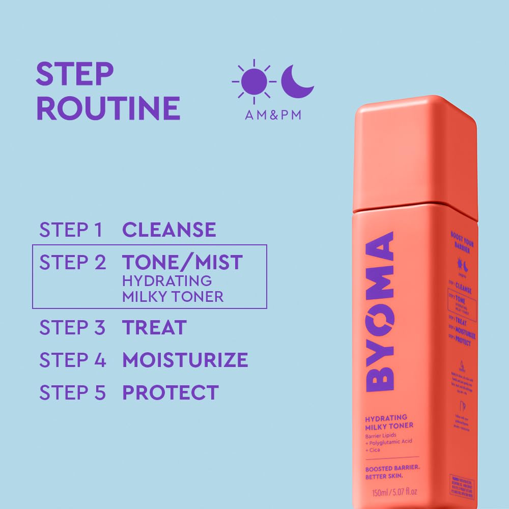 BYOMA Hydrating Milky Toner bottle stand on clean vanity