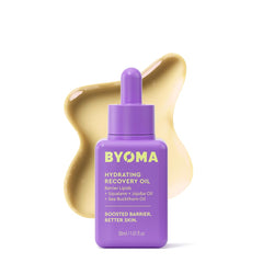 BYOMA Hydrating Recovery Oil bottle showing a lightweight formula for radiant skin