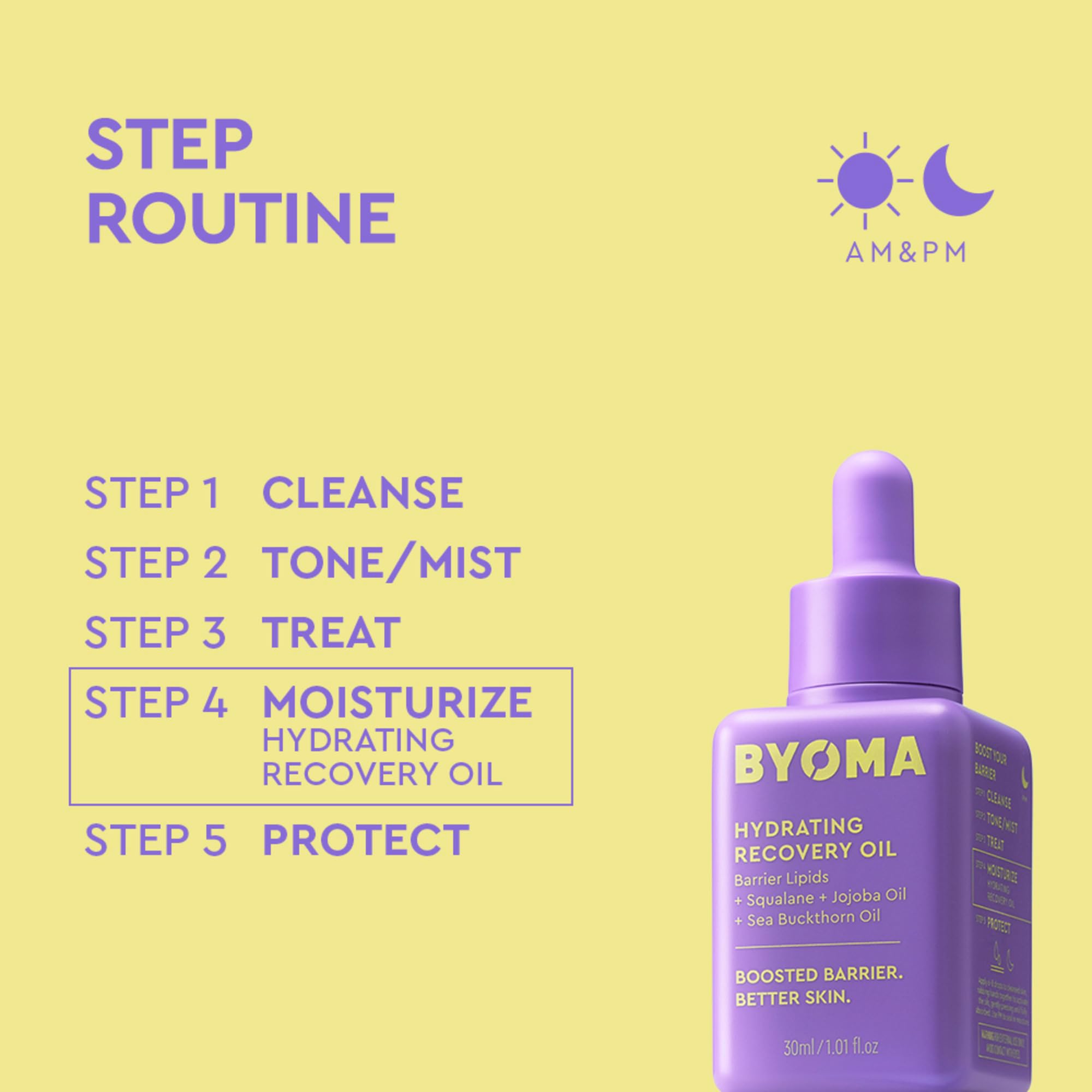 BYOMA Hydrating Recovery Oil dropper demonstrates precise dosage for a lightweight ritual