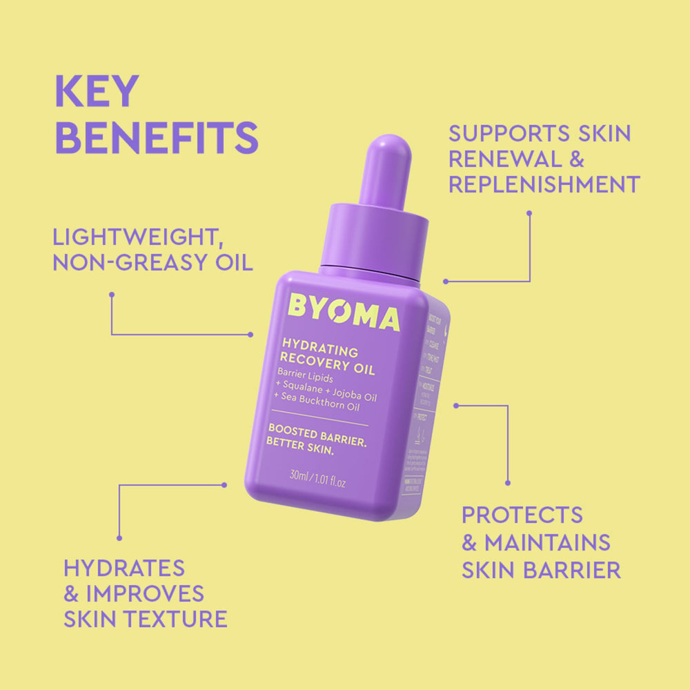 BYOMA Hydrating Recovery Oil glow shot for luminous daily hydration