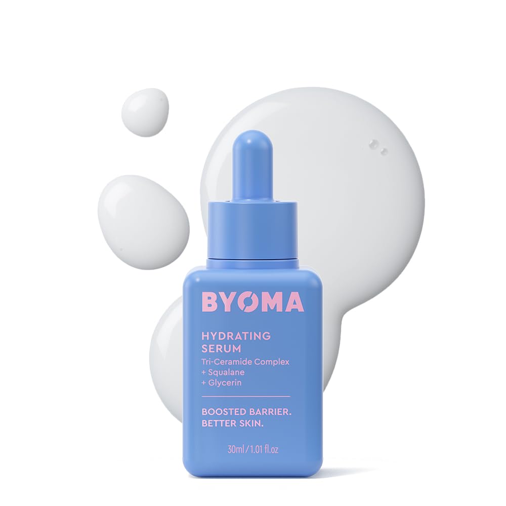BYOMA Hydrating Serum bottle front shows lightweight hydration for daily glow.