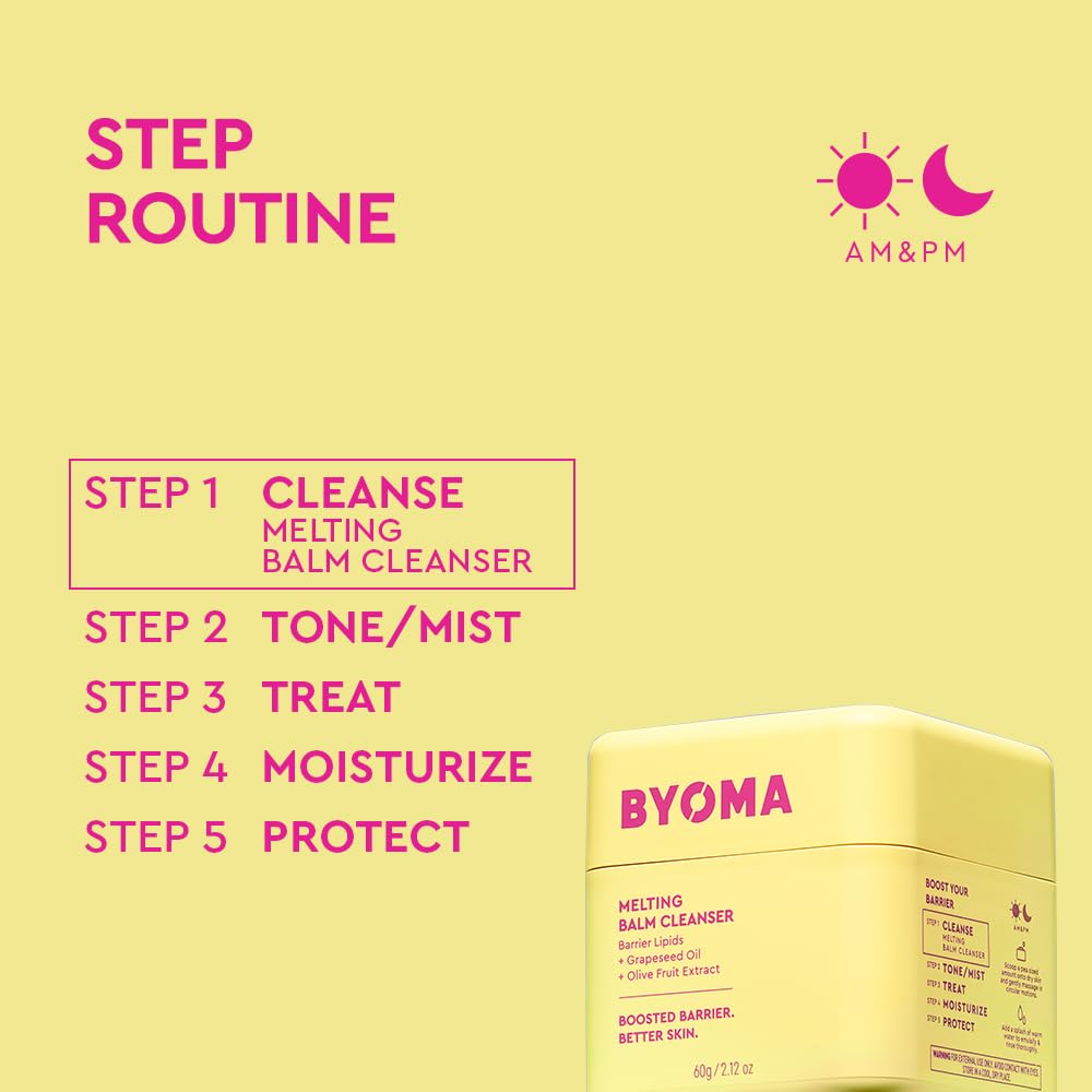 BYOMA Melting Balm Cleanser jar with clean, minimalist label close-up.