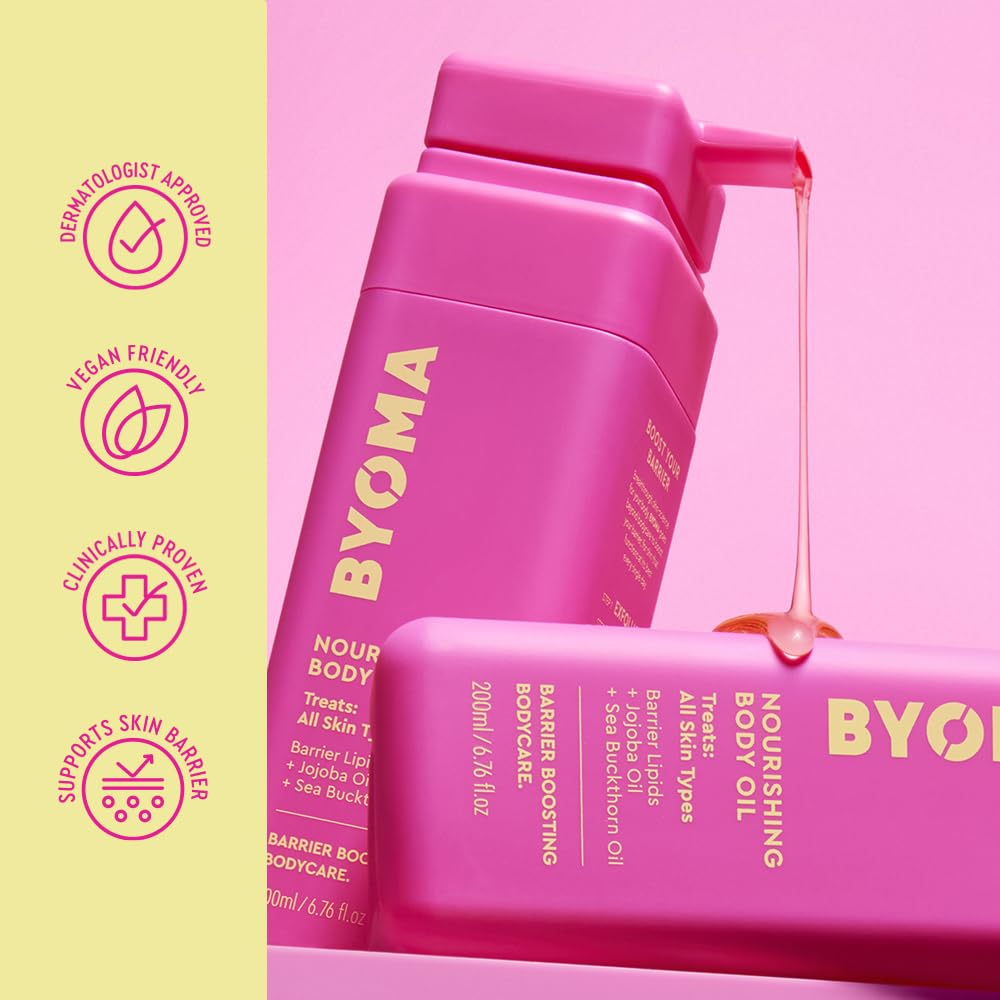 BYOMA Nourishing Body Oil glow on skin after use with refreshed appearance.