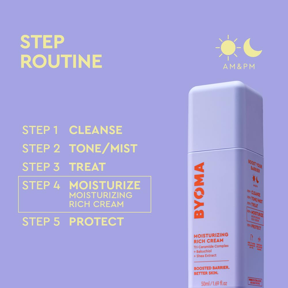 BYOMA Rich Cream fragrance-free formula shown on label.