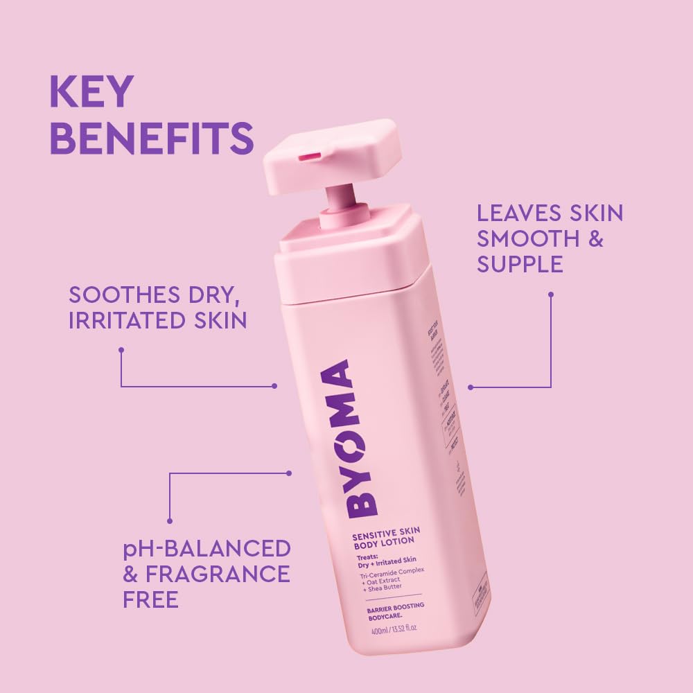 Byoma Sensitive Body Lotion with colloidal oat highlights soothing ingredients.