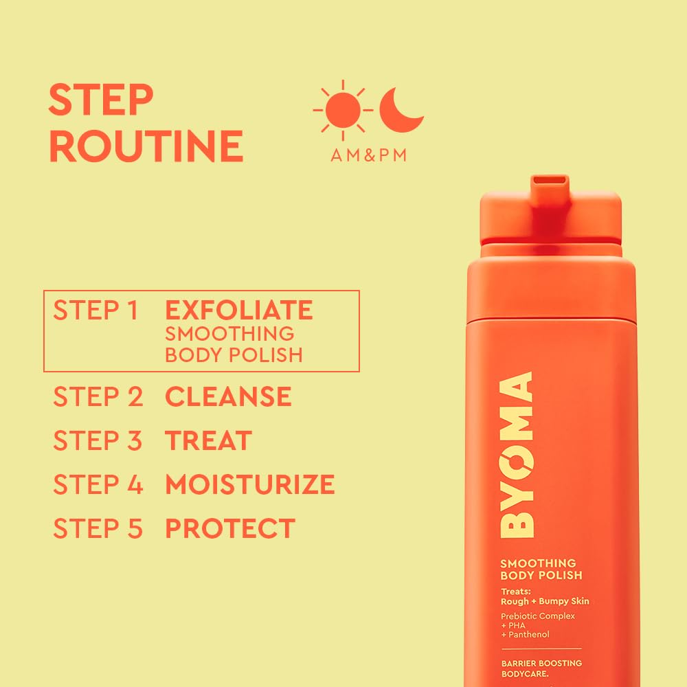 BYOMA Smoothing Body Polish barrier-restoring formula for smoother, hydrated skin.