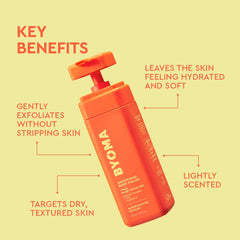 BYOMA Smoothing Body Polish in shower application provides refreshing, resurfacing action.