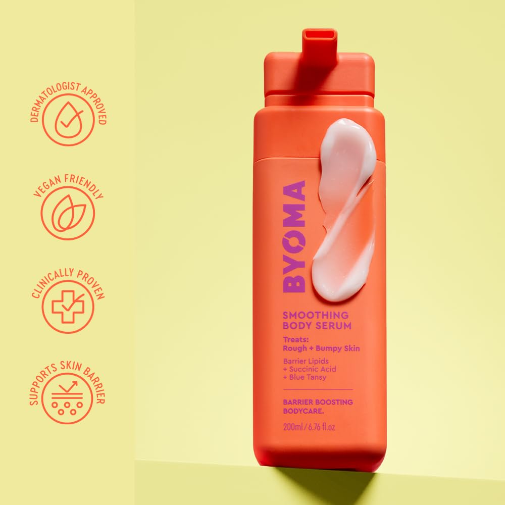 BYOMA Smoothing Body Serum highlighting barrier lipid complex components for skin balance