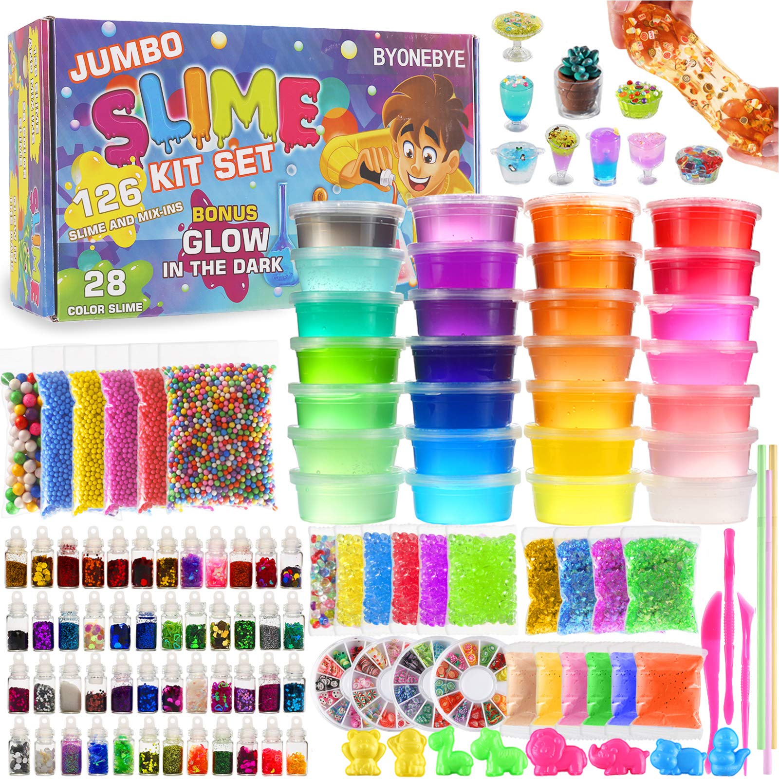 BYONEBYE 126-pcs slime kit packaging for colorful creative play