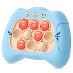 Byserten handheld game blue bubbles close-up promotes tactile focus.
