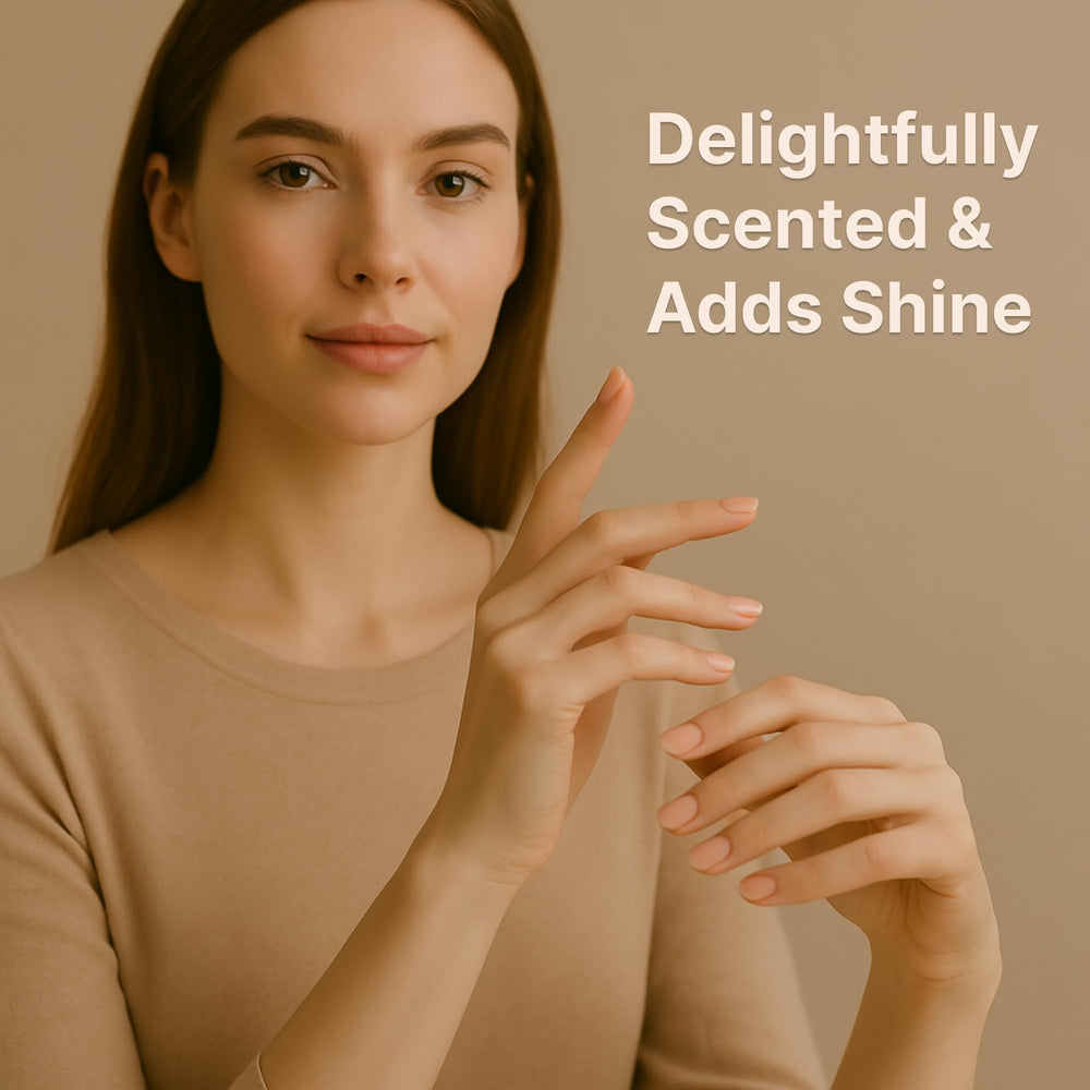 Hands with moisturized cuticles and strengthened nails after using C CARE.