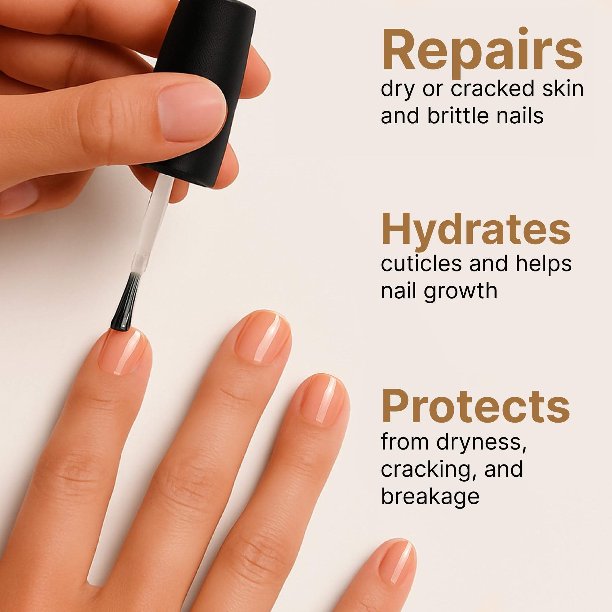 C CARE Vanilla & Sugar cuticle oil brush applying to nails for smooth hydration.