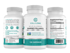 C COLLAZING marine collagen bottle showing wild-caught sourcing for daily use