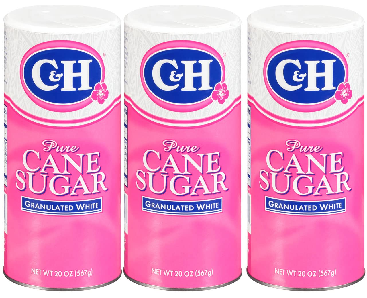 C&amp;H Granulated Sugar 20oz canister front view with easy-pour design for mess-free sweetening.