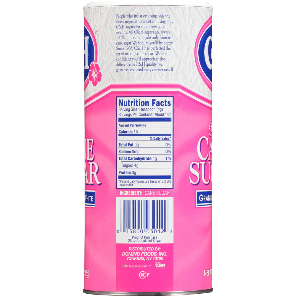 C&amp;H Granulated Sugar 20oz canister pour action demonstrates precise measuring for drinks and recipes.
