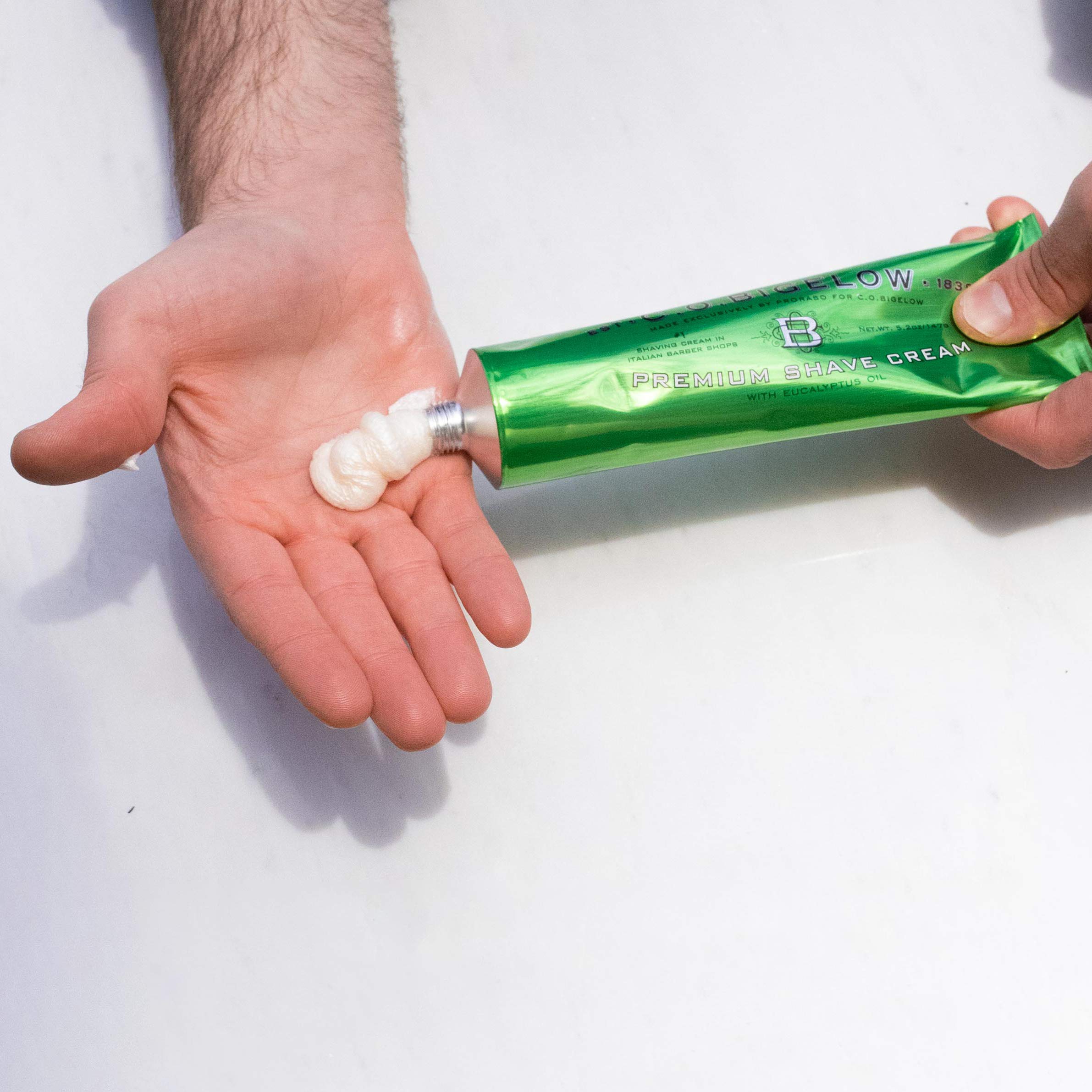 C.O. Bigelow shaving cream versatile for facial, underarms, and legs