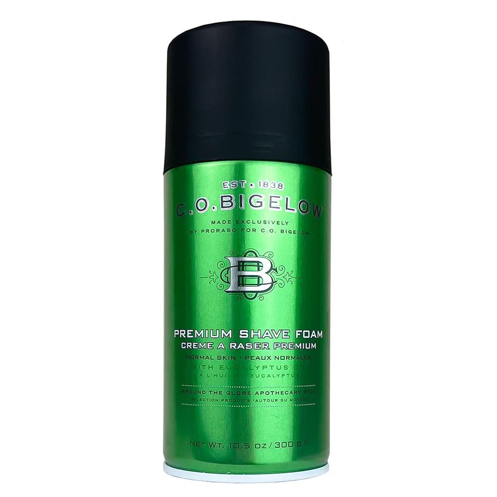 C.O. Bigelow Shaving Foam bottle pour enables a smooth shave